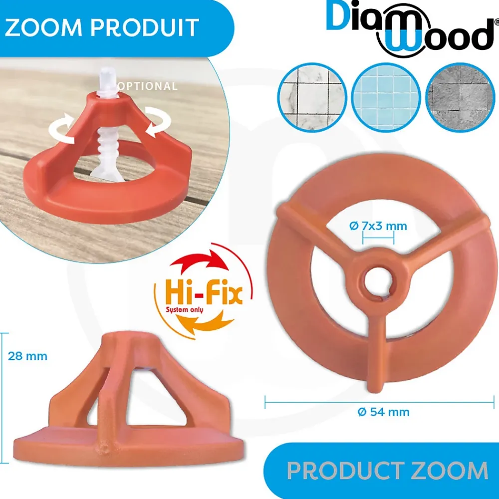 Diamwood Expert En Equipement Outils Du Carreleur<100 Cadrans de Croisillons Autonivelants à visser "HI-FIX" pour tige D. 7 x 3 mm (Réutilisables) - Diamwood