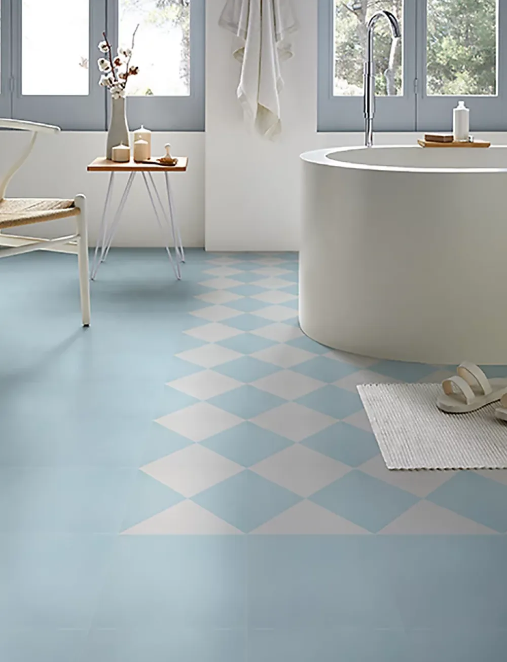 Pegane 4 Carreaux de ciment véritable 0,16m2 / Carreaux de ciment artisanaux pour sol et mur coloris Bleu - l.20 x L.20cm- Mosaïque Pour Pièce À Vivre|Mosaïque Pour Salle De Bains