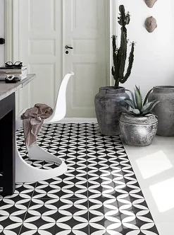 Pegane Mosaïque Pour Salle De Bains<4 Carreaux de ciment véritable 0,16m2 / Carreaux de ciment artisanaux pour sol et mur coloris noir/blanc - l.20 x L.20cm