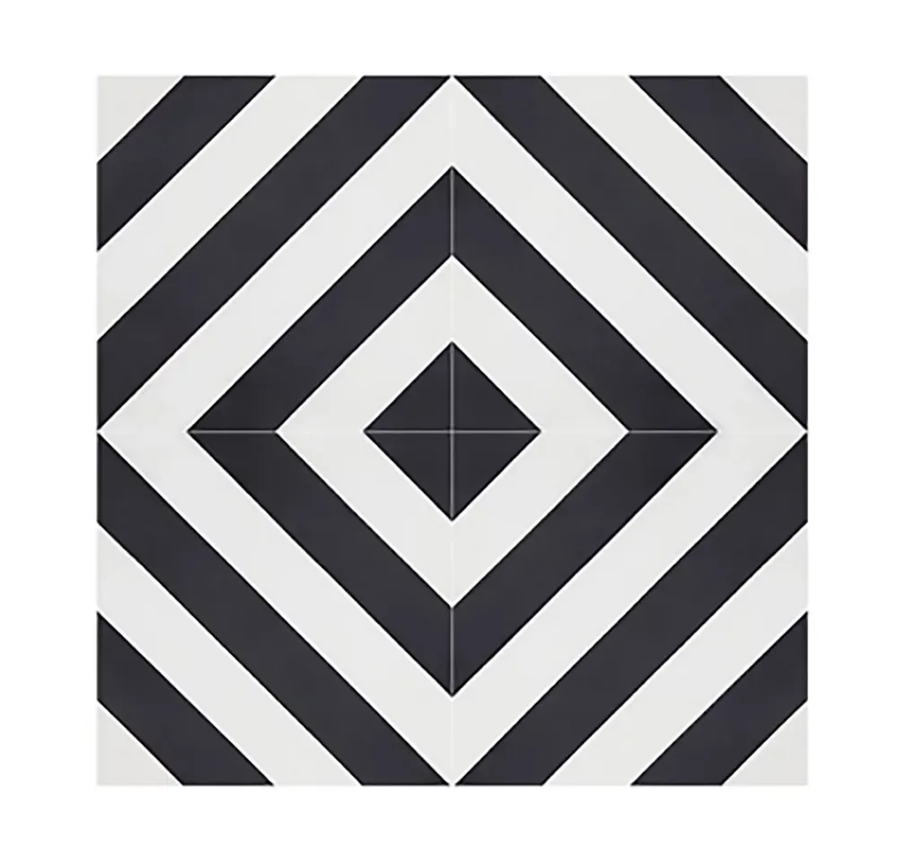 Pegane Mosaïque Pour Douche|Mosaïque Pour Pièce À Vivre<4 Carreaux de ciment véritable 0,16m2 / Carreaux de ciment artisanaux coloris noir/blanc pour sol et mur - l.20 x L.20 cm