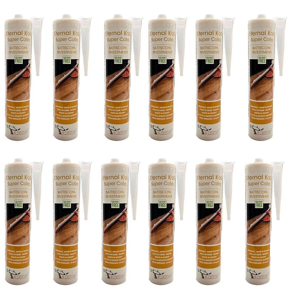 Eternal Parquet Colle Parquet<12 flacons de 310gr ETERNAL KOLL Super colle pour plinthes, panneaux acoustiques et PVC SANS SOLVANTS