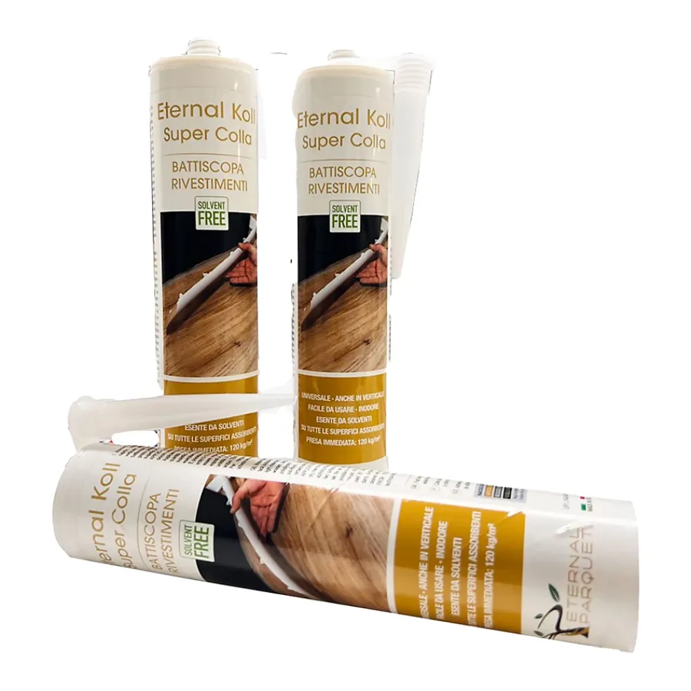 Eternal Parquet Colle Parquet<12 flacons de 310gr ETERNAL KOLL Super colle pour plinthes, panneaux acoustiques et PVC SANS SOLVANTS