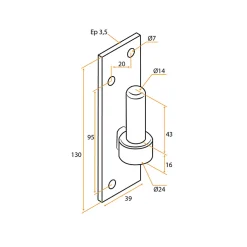Tirard 2 Gonds sur Platine, Noir, Diamètre 14 mm, Acier, pour Volet Battant Bois et PVC- Volet Battant