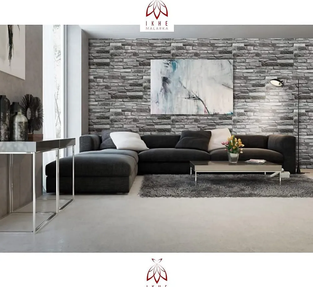 Ikhemalarka Panneau Mural Décoratif<4 m² 10 panneaux PVC 3D effet pierre muraux & de plafond, revêtement imitation carrelage Grey Stone