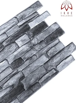 Ikhemalarka Panneau Mural Décoratif<4 m² 10 panneaux PVC 3D effet pierre muraux & de plafond, revêtement imitation carrelage Grey Stone