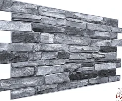 Ikhemalarka Panneau Mural Décoratif<4 m² 10 panneaux PVC 3D effet pierre muraux & de plafond, revêtement imitation carrelage Grey Stone