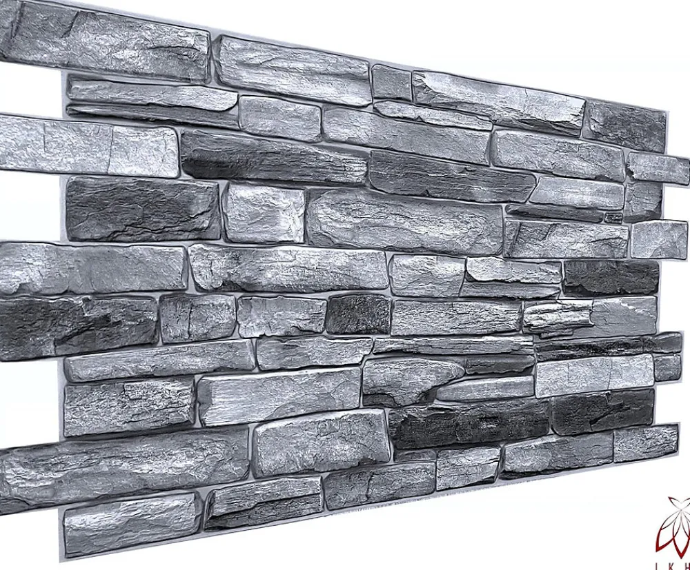 Ikhemalarka Panneau Mural Décoratif<4 m² 10 panneaux PVC 3D effet pierre muraux & de plafond, revêtement imitation carrelage Grey Stone