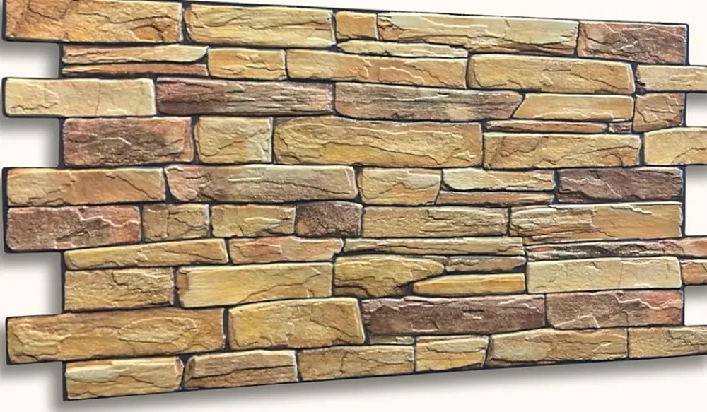 Ikhemalarka 4 m² 10 panneaux PVC 3D effet pierre muraux & de plafond, revêtement imitation carrelage Sand Stone Slate- Panneau Mural Décoratif