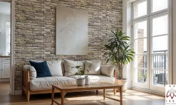 Ikhemalarka 4 m² 10 panneaux PVC 3D effet pierre muraux & de plafond, revêtement imitation carrelage Sand Stone Slate- Panneau Mural Décoratif