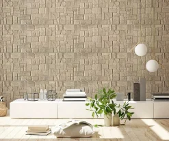 Ikhemalarka Panneau Mural Décoratif<4 m² 10 panneaux PVC 3D effet pierre muraux & de plafond, revêtement imitation carrelage Beige Stone