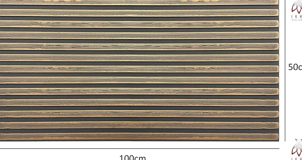 Ikhemalarka Panneau Mural Décoratif<6 m2 12 pièces Panneaux muraux de plafond en polystyrène Effet lamelle Décor Imitation Lamelle Revêtement léger XL Slats Gold