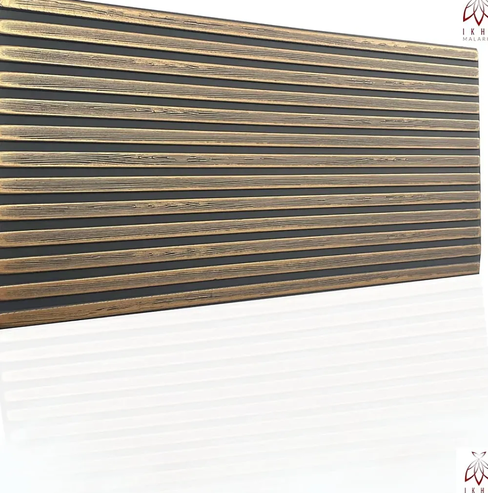 Ikhemalarka Panneau Mural Décoratif<6 m2 12 pièces Panneaux muraux de plafond en polystyrène Effet lamelle Décor Imitation Lamelle Revêtement léger XL Slats Gold