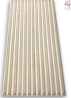 Ikhemalarka Panneau Mural Décoratif<6 m2 12 pièces Panneaux muraux de plafond en polystyrène Effet Lattes Décor Imitation Lamelle Revêtement léger Slats White Gold