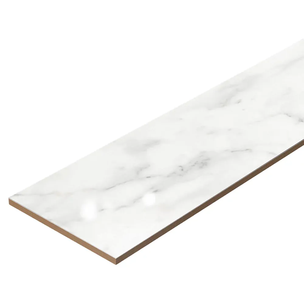 GoodHome 4 Plinthes en carrelage effet marbre blanc brillant L.60,8 x 9 cm x ép.8,5 mm, Aruma- Plinthe Pour Carrelage Sol