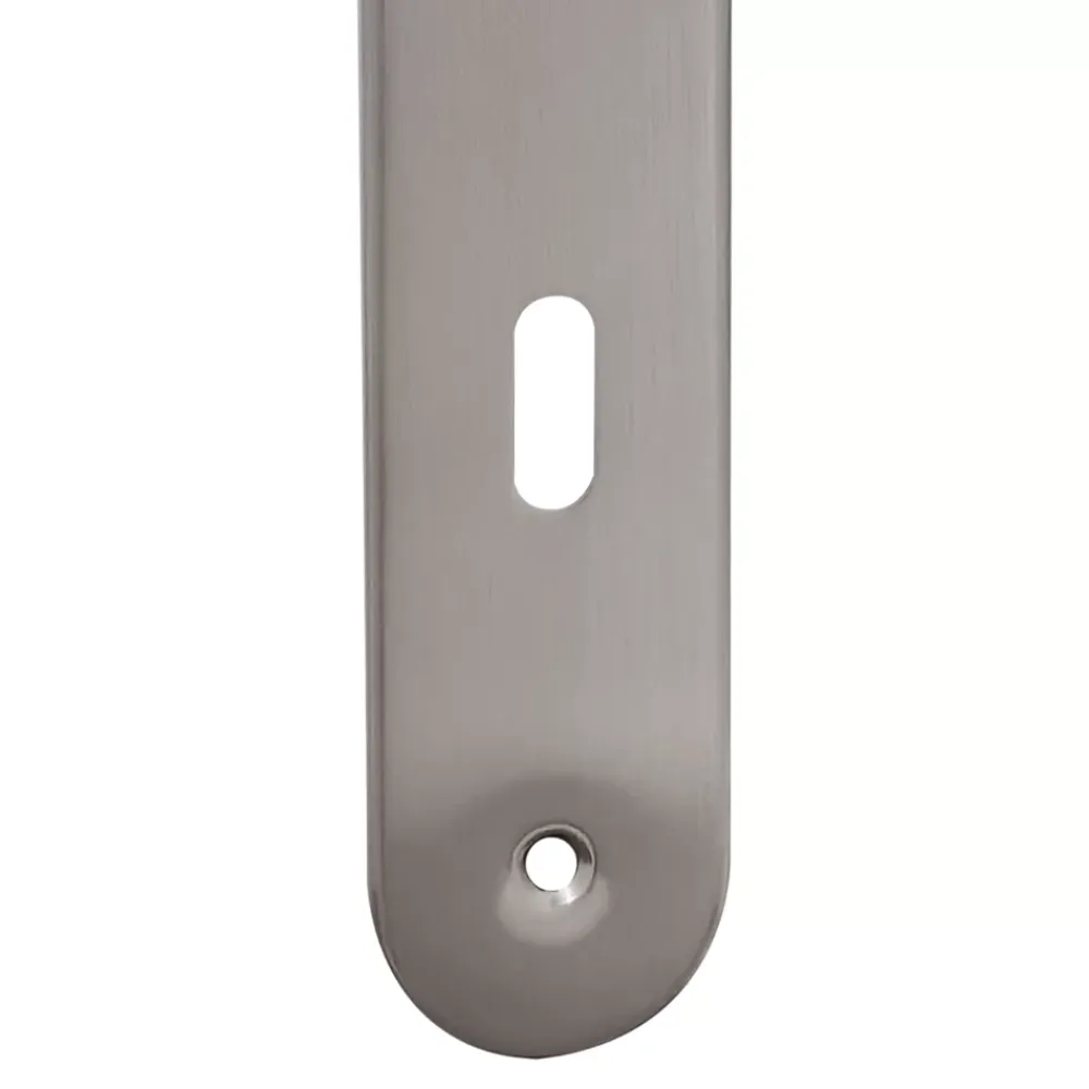 Poignée De Porte<2 poignées de porte sur plaque rond avec serrure Amga, entraxe 195mm, coloris gris satiné