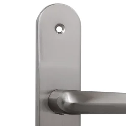 Poignée De Porte<2 poignées de porte sur plaque rond Amga, entraxe 195mm, coloris gris satiné
