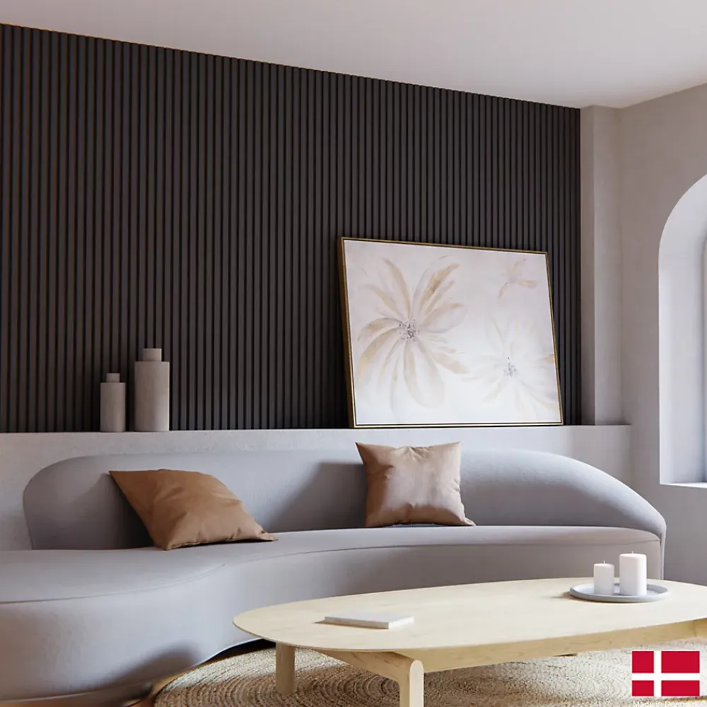 Nordic Acoustics 2 x Panneaux Acoustiques Decoratifs Muraux en Noir Mat 240x32 cm- Panneau Tasseau Bois