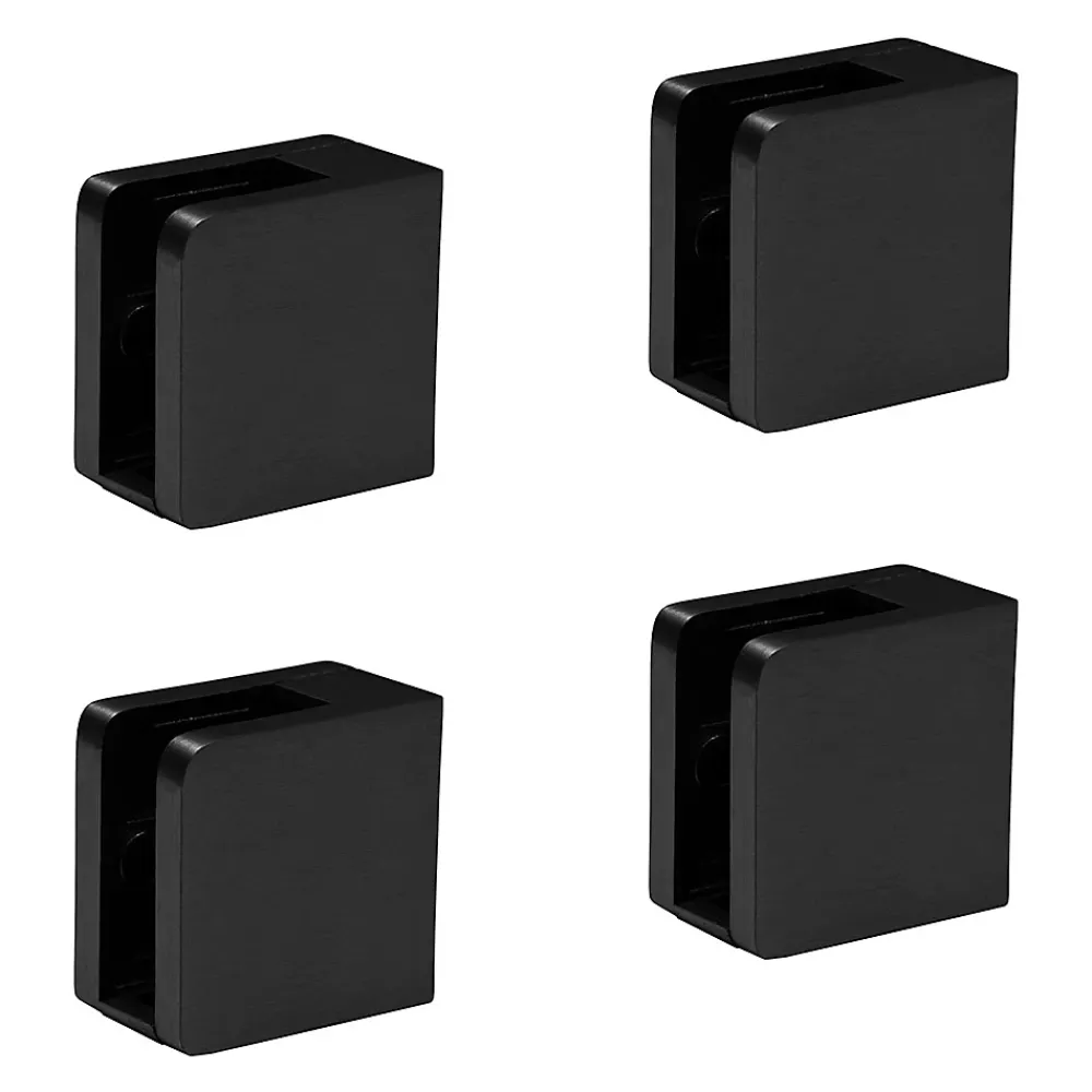 MySystem 4 x Pince à verre plate modèle 21 - Ep. verre 10 mm - Inox noir anthracite- Garde-Corps, Balustrade