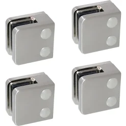 MySystem 4 x Pince à verre plate modèle 01 - Ep. verre 9,52 mm - Inox 316 brossé GR320- Garde-Corps, Balustrade