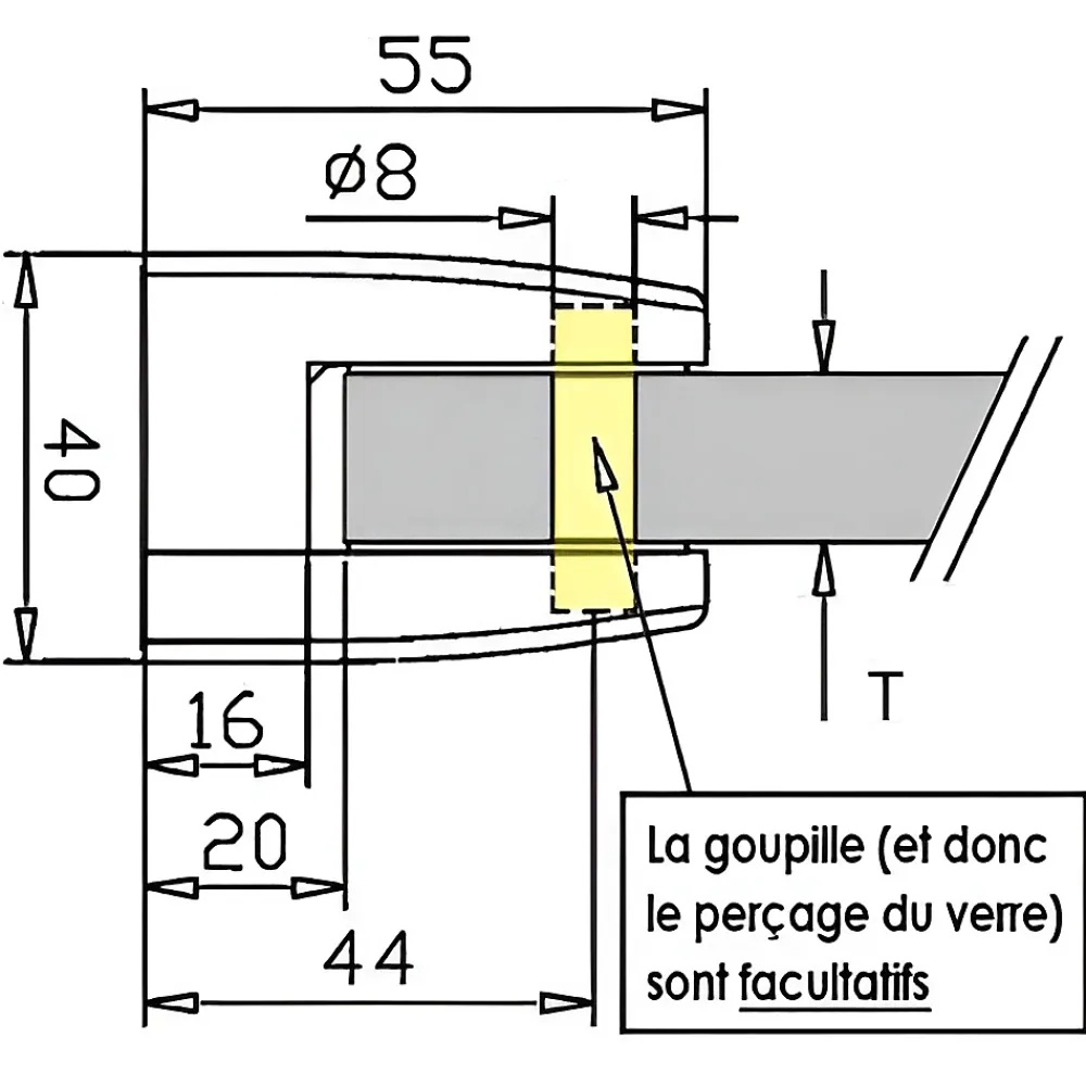 MySystem Garde-Corps, Balustrade<4 x Pince à verre plate modèle 04 - Ep. verre 16,76 mm - Zamak aspect inox brossé