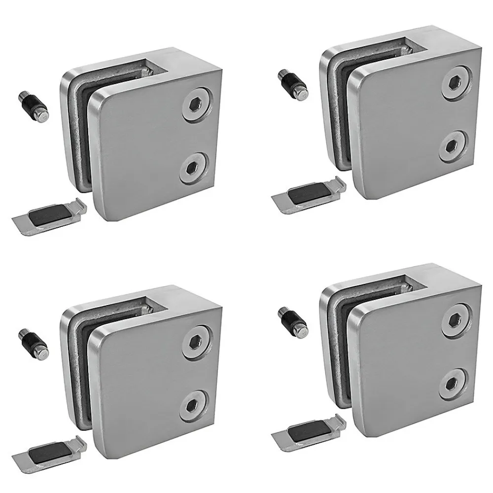 MySystem Garde-Corps, Balustrade<4 x Pince à verre plate modèle 21 - Ep. verre 10 mm - Inox 316 brossé GR320
