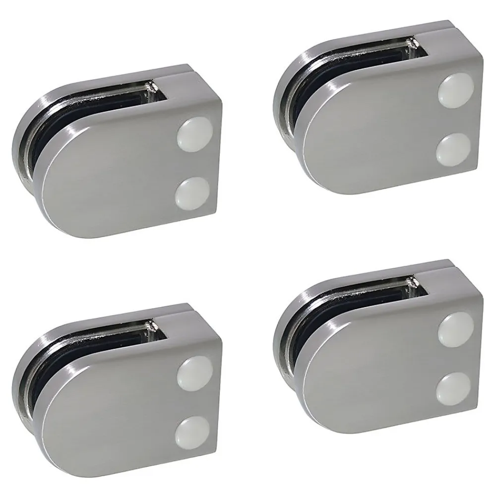 MySystem Garde-Corps, Balustrade<4 x Pince à verre plate modèle 02 - Ep. verre 6 mm - Zamak aspect inox brossé