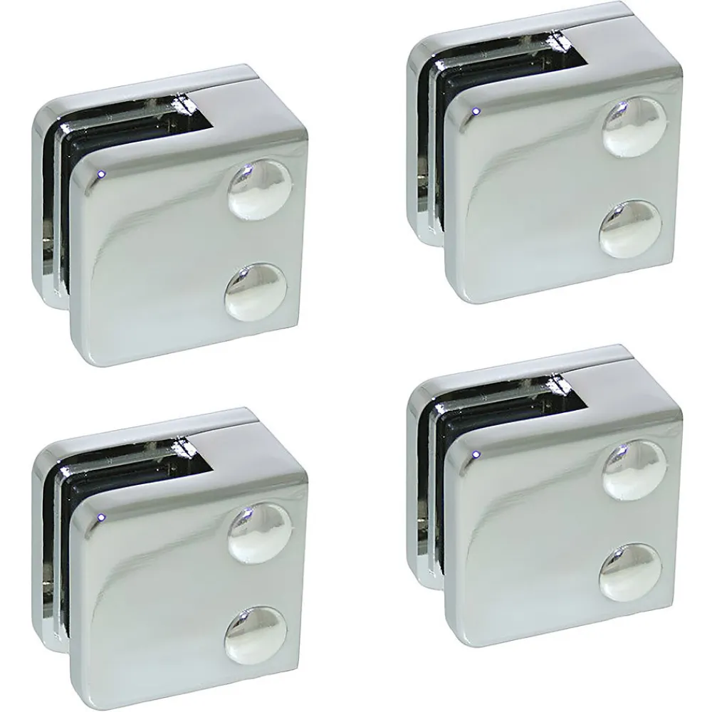 MySystem Garde-Corps, Balustrade<4 x Pince à verre plate modèle 01 - Ep. verre 10 mm - Zamak chromé brillant