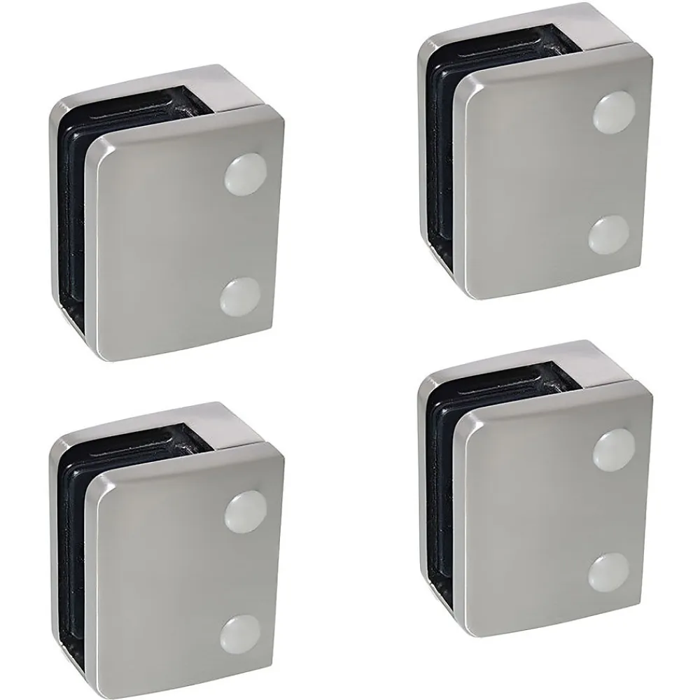 MySystem Garde-Corps, Balustrade<4 x Pince à verre plate modèle 04 - Ep. verre 12,76 mm - Inox 304 brossé GR320