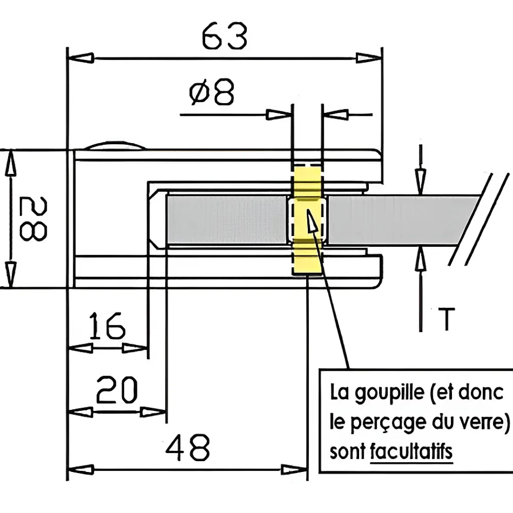 MySystem Garde-Corps, Balustrade<4 x Pince à verre plate modèle 02 - Ep. verre 6,76 mm - Inox 304 brossé GR320