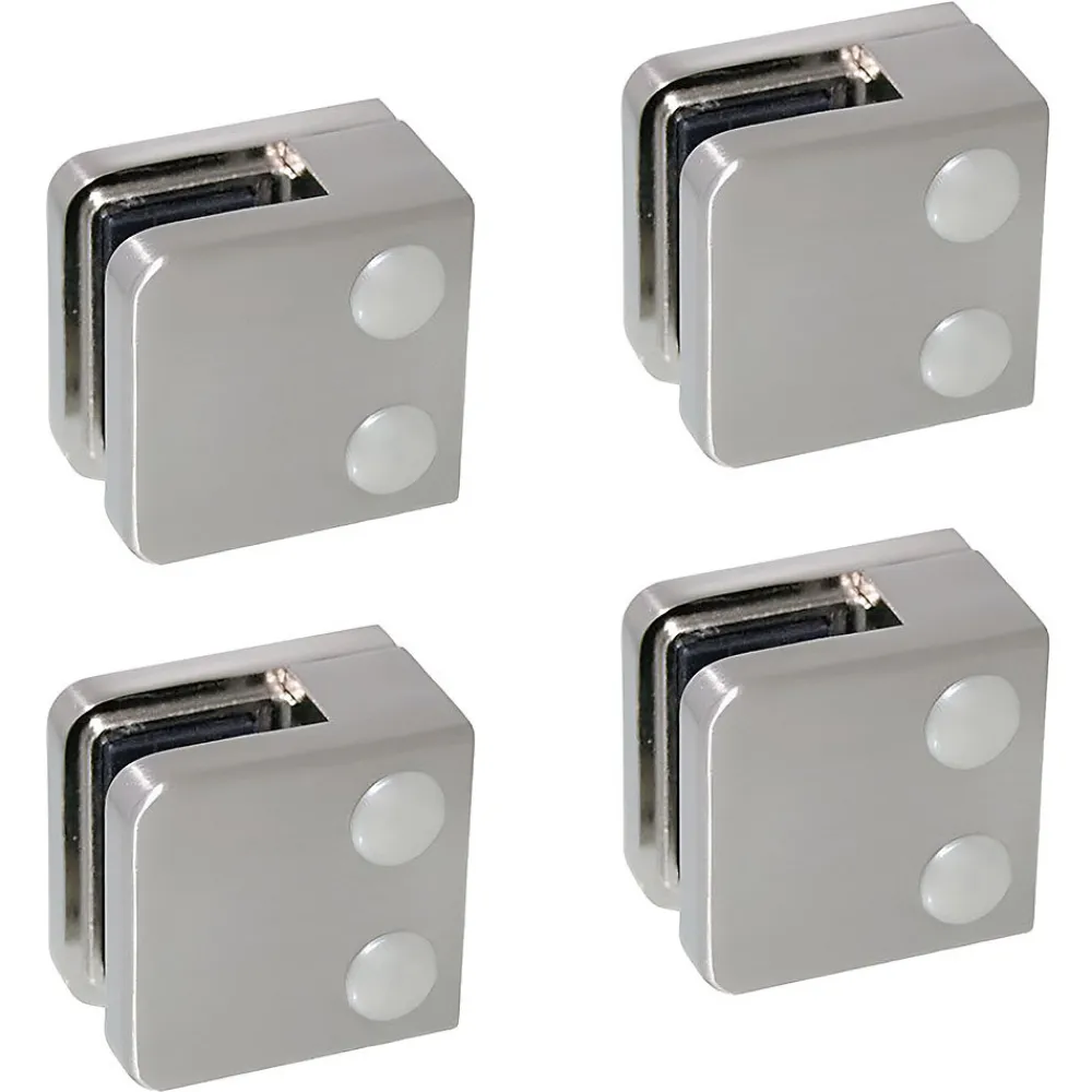 MySystem 4 x Pince à verre plate modèle 01 - Ep. verre 6,76 mm - Inox 316 brossé GR320- Garde-Corps, Balustrade
