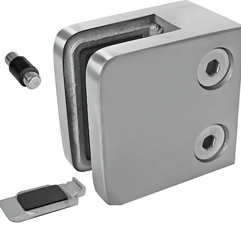 MySystem 4 x Pince à verre plate modèle 21 - Ep. verre 6,76 mm - Inox 304 brossé GR320- Garde-Corps, Balustrade