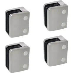 MySystem 4 x Pince à verre plate modèle 04 - Ep. verre 10 mm - Zamak aspect inox brossé- Garde-Corps, Balustrade
