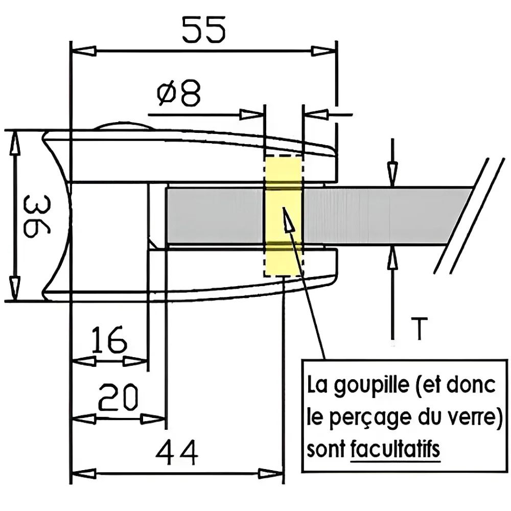 MySystem Garde-Corps, Balustrade<4 x Pince à verre plate modèle 06 - Ep. verre 11,52 mm - Zamak blanc RAL 9016