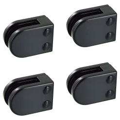 MySystem 4 x Pince à verre plate modèle 02 - Ep. verre 9,52 mm - Zamak noir RAL 9005- Garde-Corps, Balustrade
