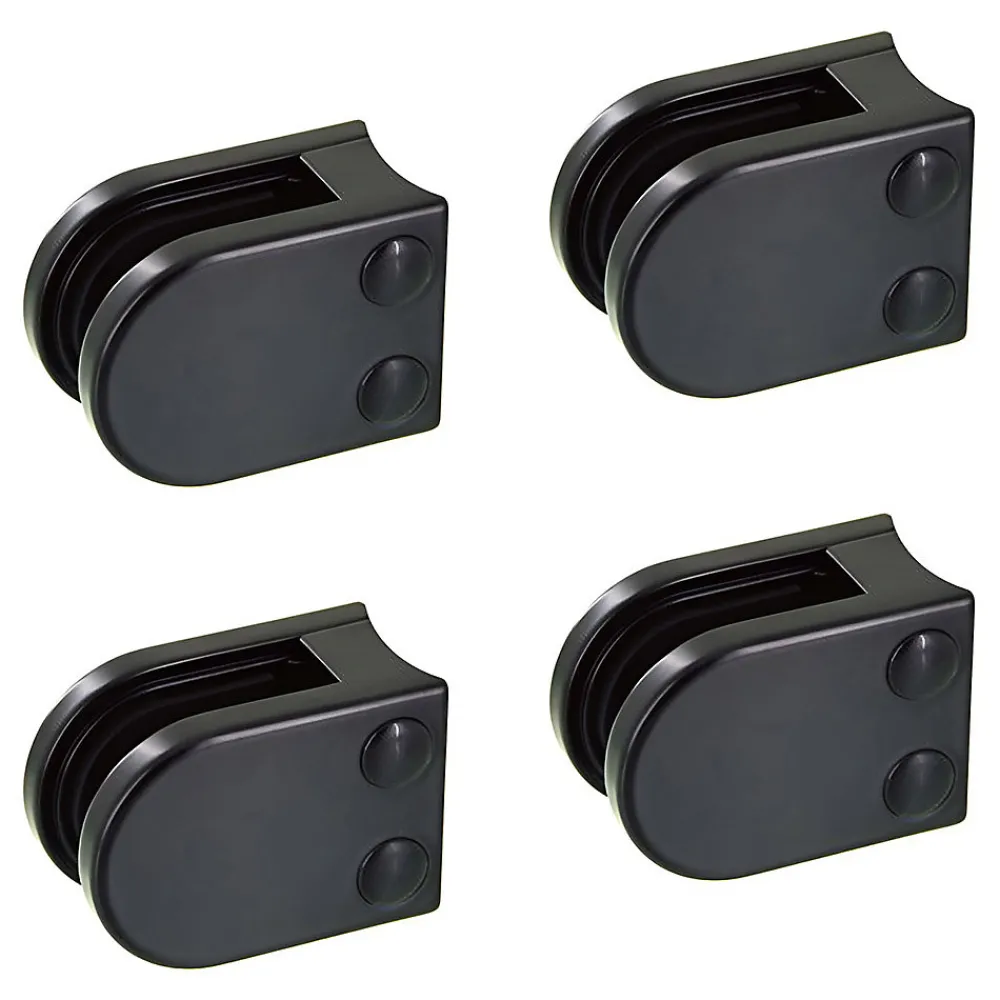 MySystem 4 x Pince à verre pour tube diam. 42,4 modèle 05 - Ep. verre 12,76 mm - Zamak noir RAL 9005- Garde-Corps, Balustrade