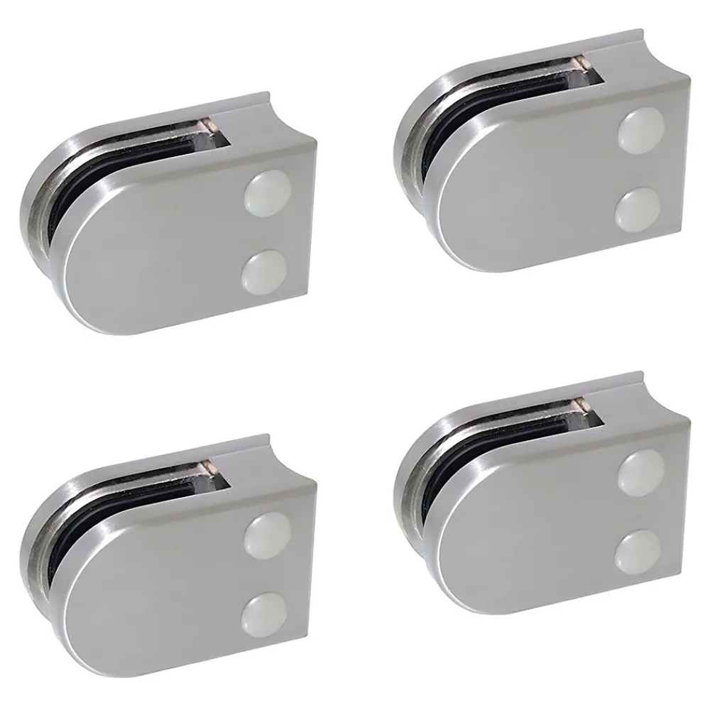 MySystem 4 x Pince à verre pour tube diam. 42,4 modèle 02 - Ep. verre 8,76 mm - Zamak aspect inox brossé- Garde-Corps, Balustrade