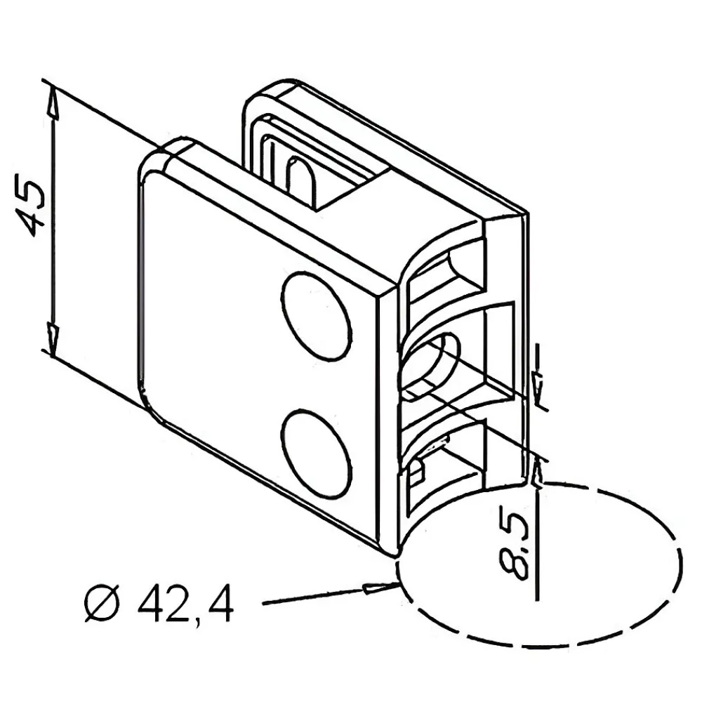MySystem 4 x Pince à verre pour tube diam. 42,4 modèle 21 - Ep. verre 8 mm - Inox 304 brossé GR320- Garde-Corps, Balustrade