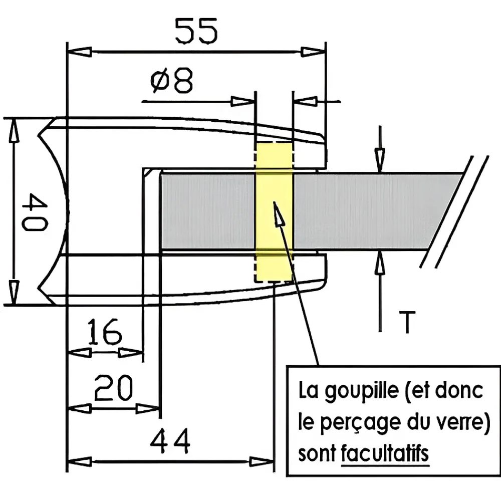 MySystem 4 x Pince à verre pour tube diam. 48,3 modèle 04 - Ep. verre 17,52 mm - Inox 316 brossé GR320- Garde-Corps, Balustrade