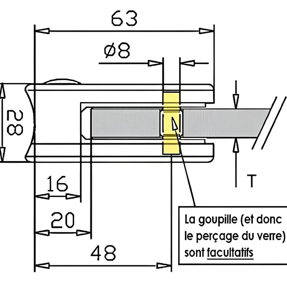 MySystem 4 x Pince à verre pour tube diam. 42,4 modèle 02 - Ep. verre 6 mm - Zamak aspect laiton- Garde-Corps, Balustrade