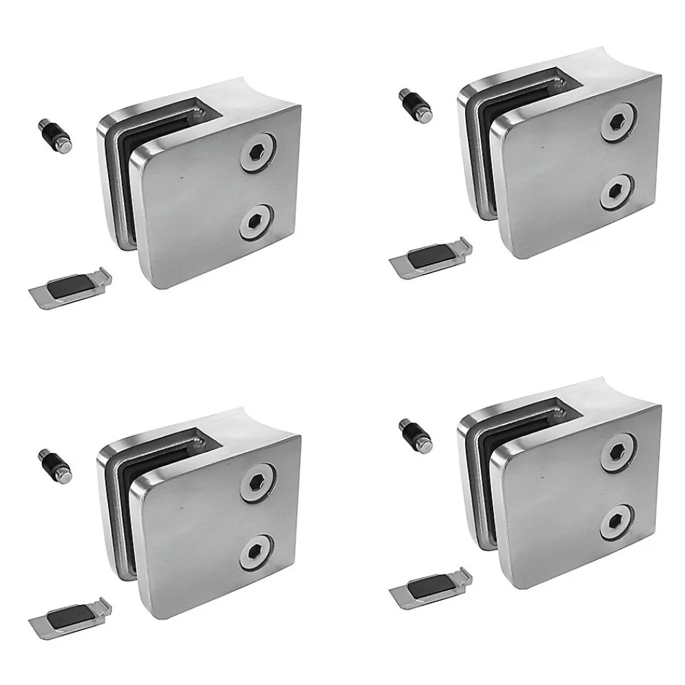 MySystem 4 x Pince à verre pour tube diam. 42,4 modèle 21 - Ep. verre 8,76 mm - Inox 316 brossé GR320- Garde-Corps, Balustrade