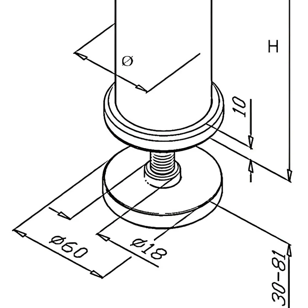 MySystem Garde-Corps, Balustrade<2 x Poteau de balustrade Modèle 44 - Tube diam. 42.4 x 2 mm - H 970 mm - Inox 304