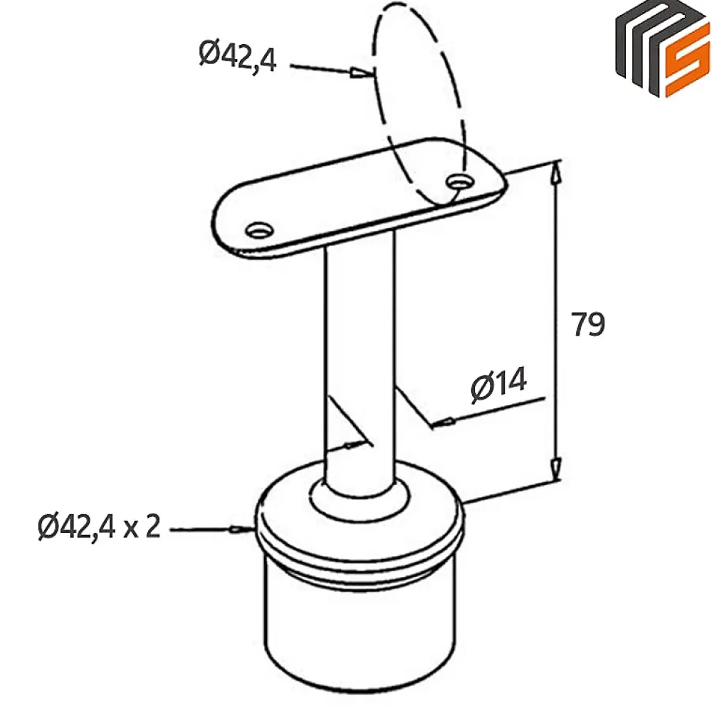 MySystem 2 x Support main courante diam. 42,4 à coller sur tube diam. 42,4 x 2 mm - Inox 316- Accessoire D'Escalier