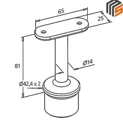 MySystem Accessoire D'Escalier<2 x Support main courante plate à coller sur tube diam. 42,4 x 2 mm - Inox 316