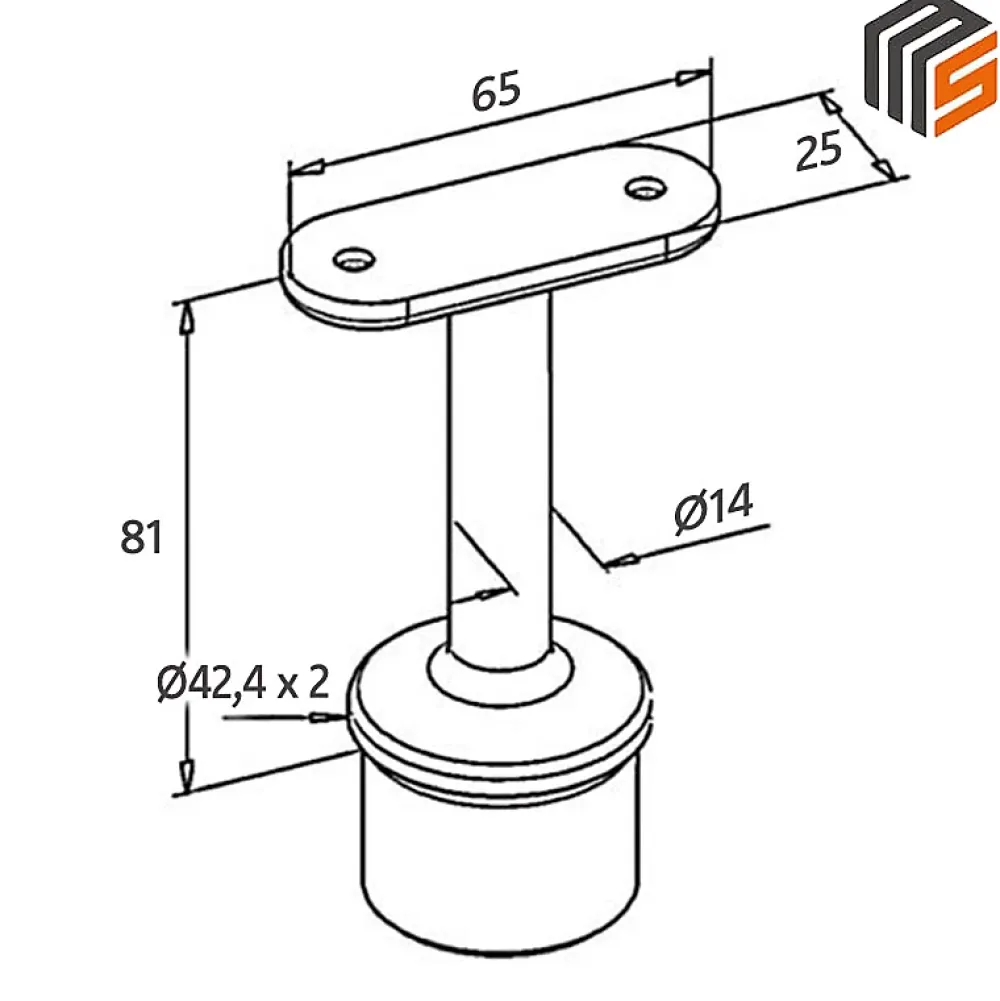 MySystem Accessoire D'Escalier<2 x Support main courante plate à coller sur tube diam. 42,4 x 2 mm - Inox 316