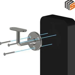 MySystem 2 x Support mural fixe - Main courante plate - Platine 3 trous fraisés - Inox 316- Accessoire D'Escalier