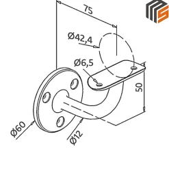 MySystem Accessoire D'Escalier<2 x Support mural fixe - Main courante diam. 42,4 mm - Platine 3 trous fraisés - Inox 304