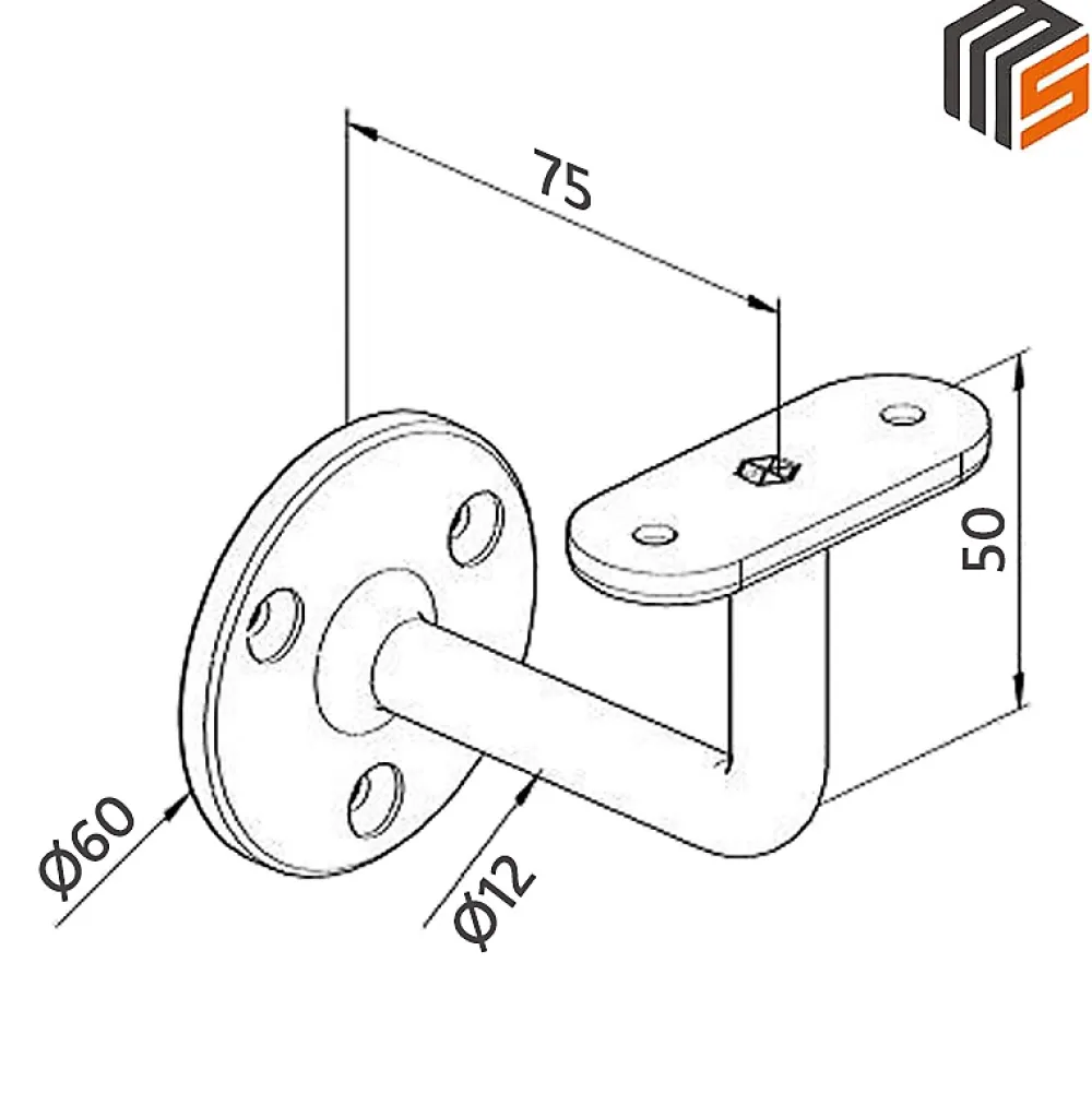 MySystem Accessoire D'Escalier<2 x Support mural fixe - Main courante plate - Platine 3 trous fraisés - Inox 304
