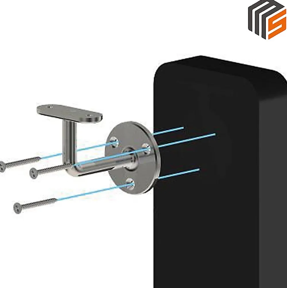 MySystem Accessoire D'Escalier<2 x Support mural fixe - Main courante plate - Platine 3 trous fraisés - Inox 304