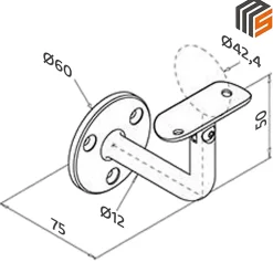 MySystem Accessoire D'Escalier<2 x Support mural orientable - Main courante diam. 42,4 mm - Platine 3 trous fraisés - Inox 304