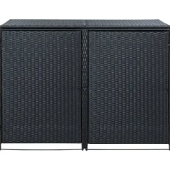 Vidaxl Abris pour poubelle double Résine tressée Noir 148x80x111 cm- Auvent Et Marquise